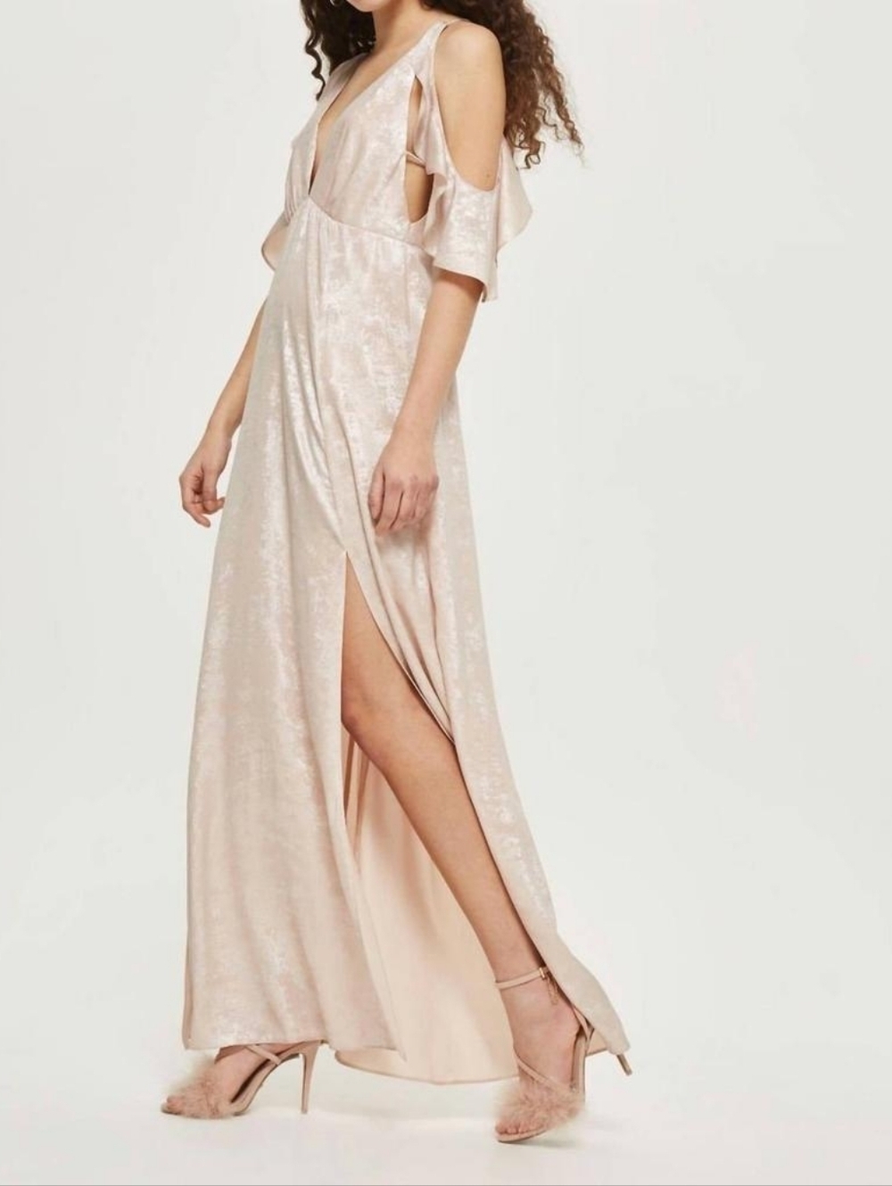 NWT TOPSHOP Elegant Blush Pink Shimer Foil Maxi Dress ..size:4